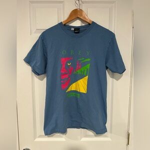 Obey Blue Tee with Vibrant Graphic